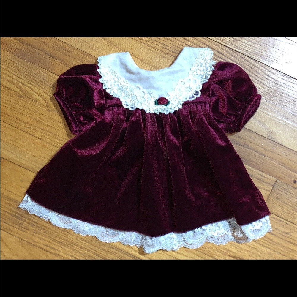 VTG Rare Editions Soft Velvet/Velour Dress 9 Months USA MADE Lace Peter Collar